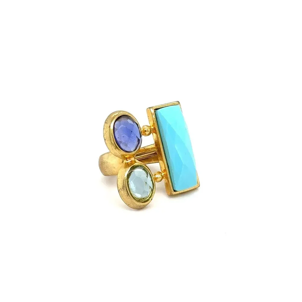 KARA by KARA ROSS Gold Tone Multi-Gem Statement Cocktail Ring | Blue Gemstone